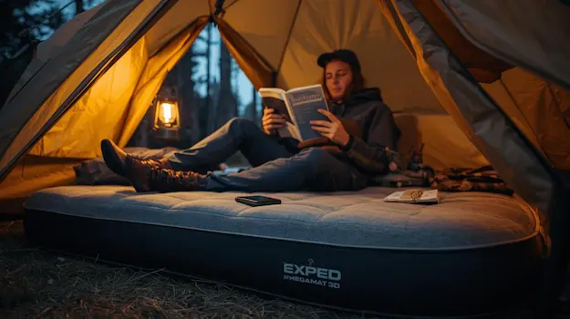Camping mattress laid out inside a tent at an Australian campsite