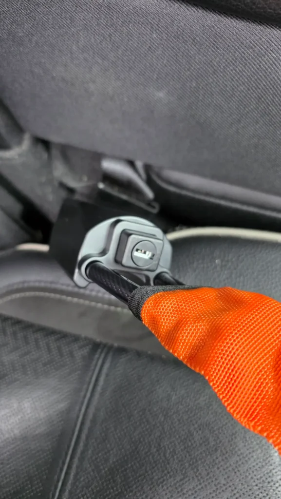 For this image (lock body and key cylinder): Alt text: steering wheel lock Australia key cylinder lock body fitted in Ram 2500